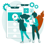 Zwei Personen optimieren Videoanzeigen auf dem Smartphone – myrecruity Performance Recruiting mit automatisiertem Funnel